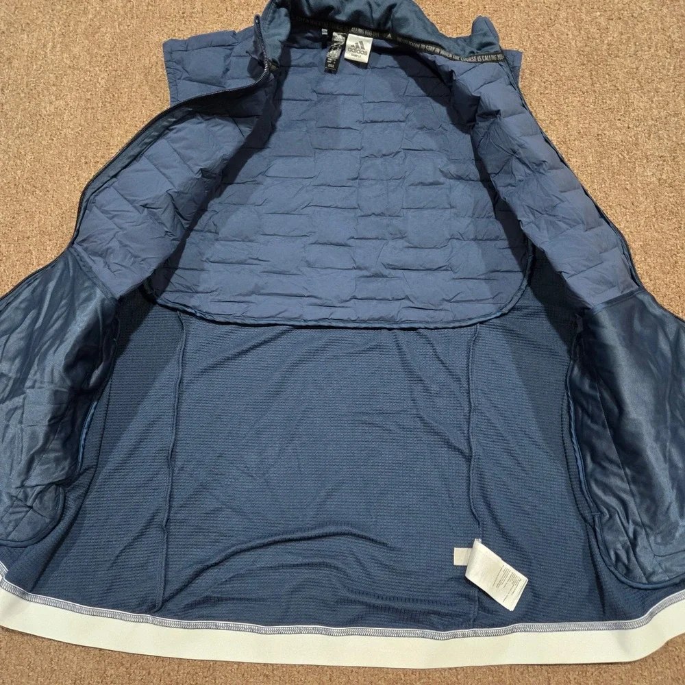 Adidas Puffer Vest Mens M Blue Frostguard Full Zip Quilted‎ Down Insulated Golf